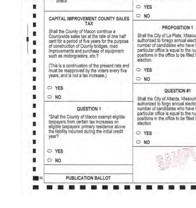 Macon County April 7, 2026 Sample Ballot - Capital Improvement Sales Tax and Question 1